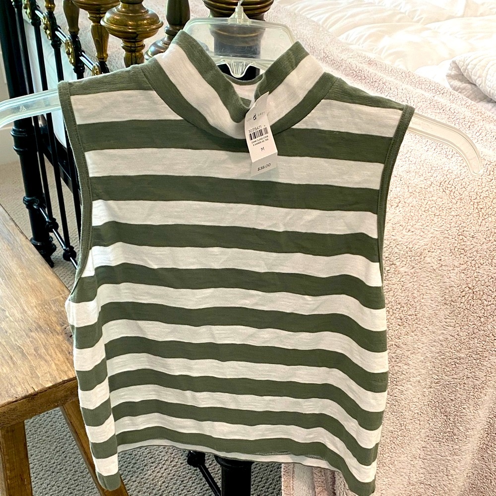 Lou & Grey Olive and White Striped Tank Top NWT